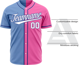 <b>Top</b> Premium Baseball Uniforms Jersey with Premium Quality <b>Mesh</b> Shirts and V Neck Jersey Front Button Short Sleeve Pink Sky <b>Blue</b> - Product Image 4