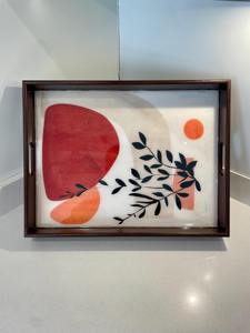 Plateau en bois imprimé artisanal, plateau décoratif en bois imprimé pour les boutiques de décoration intérieure, vente en gros, plateau de service - Product Image 4