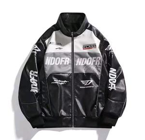 Men's Genuine <b>Jacket</b> <b>Punk</b> Motorcycle Style Teen Collar Plain Dye Canvas Genuine Foreign Trade - Product Image 3