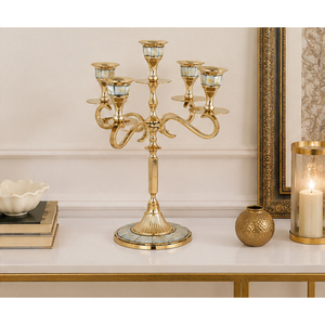 Candelabro de Metal Dorado de 5 Brazos con Incrustaciones de Madreperla, Portavelas para Decoración de Mesa de Boda, Venta al Por Mayor - Product Image 4