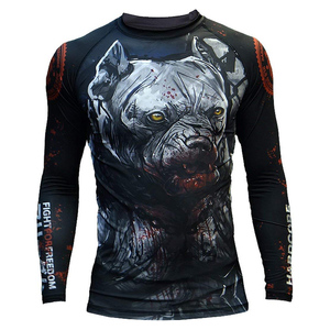 Men's Full Sleeve Rash Guard <b>Compression</b> <b>Shirt</b> Sublimation Print Quick Dry MMA Training Top <b>Black</b> Geometric Pattern Back Logo - Product Image 4