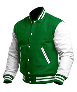 Veste universitaire personnalisée verte et blanche pour homme, col rabattu, fermeture boutonnée, coupe classique, style décontracté d'automne, couleur unie, matière PU - Product Image 1