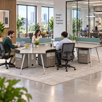 Poste de travail modulaire pour 6 personnes, bureau incurvé avec écran de confidentialité pour bureau d'équipe moderne, mobilier de bureau à plan ouvert