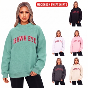 Sweat-shirt molletonné ample à col montant et épaules tombantes, couleur unie, grande taille pour femme, idéal pour le quotidien – Vente en gros personnalisée - Product Image 1