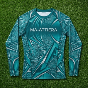 Mens Teal <b>Geometric</b> Print Compression <b>Shirt</b> Long Sleeve Athletic Gym Running Training Sportswear Performance Base Layer - Product Image 6