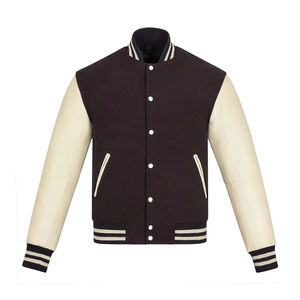 Chaqueta Varsity Marrón para Hombre con Mangas Color Crema, Chaqueta Clásica de Béisbol, Abrigo Informal Cálido, Suave y Cómodo - Product Image 4