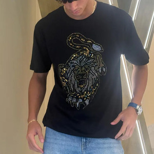 <b>Top</b> Quality New Fashionable Best Selling Custom Made 100% Cotton Breathable <b>Rhinestones</b> Glitter Print T Shirt for Sale Oem - Product Image 3