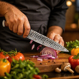 Custom Handmade Five-Piece Chef <b>Set</b> Ambidextrous Damascus Steel Straight Edge Durable <b>Sharp</b> Blades Wood Handle - Product Image 5