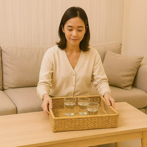 Hot Selling Woven Decorative Serving Tray Elegant Dining Rustic Home Kitchen <b>Table</b> Centerpiece Display Basket - Product Image 2