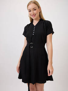 เดรสชีฟองทรงเอวธรรมชาติพิมพ์ลายคอวีความยาวระดับเข่าสำหรับผู้หญิง ดีไซน์ตะวันตกใหม่ล่าสุด ขายส่งราคาดีที่สุด - Product Image 3