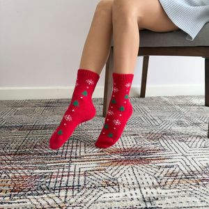 Wholesale <b>Women</b> Red Christmas <b>Crew</b> Wool <b>Socks</b> With Snowflake And Tree Print Thermo Knitted Christmas Wear - Product Image 6
