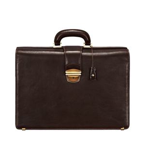 Porte-documents en cuir pleine fleur véritable marron foncé de haute qualité avec fermoir à bouton-poussoir pour homme, sac de bureau exécutif en cuir de vachette fait main - Product Image 1
