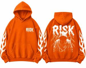 <b>Orange</b> <b>Men</b> Hooded Pullover <b>Sweatshirt</b> 100% Cotton Solid Long Heavyweight Fleece Regular Fit Streetwear Winter Casual Wear - Product Image 1