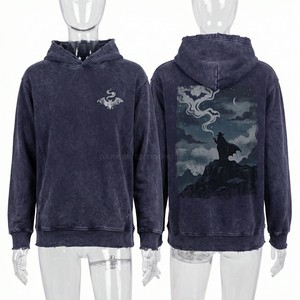 Custom Black Vintage Wash Hoodie <b>Men</b> Heavyweight Distressed Streetwear <b>Pullover</b> High Quality Fleece Hoody Manufacturing Supply - Product Image 2