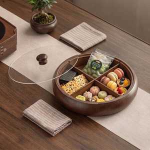 Plateau à collation rond en bois à 4 compartiments pour chocolats, noix, fruits secs, craquelins, finition naturelle, qualité alimentaire, compatible four, ensemble de boîtes à épices - Product Image 5