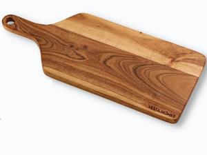Planche à découper en bois élégante, épaisse et durable, compatible couteaux, finition lisse avec poignée, design élégant à grain de bois, idéale pour la cuisine - Product Image 3