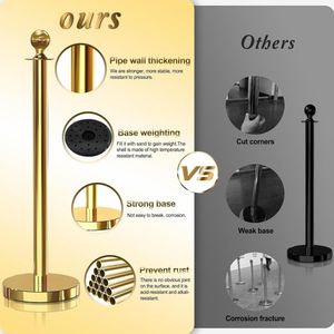 Set di montanti in oro a 4 poli a 3 corde Premium per feste di eventi sul tappeto rosso di 5 piedi corde di velluto rosso montanti in tinta unita inossidabile - Product Image 3