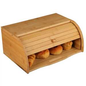 Natural Bamboo Bread Box with Angled Glass Front and Side Handles - Stackable <b>Large</b> Capacity <b>Kitchen</b> Countertop Loaf Storage <b>Bin</b> - Product Image 3