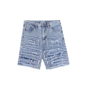 Pantalones Cortos de Mezclilla para Hombre, Lavado Oscuro, Cintura Media, Pierna Recta, Algodón, Estilo Casual de Verano, con Bolsillos, Desgastados, Tejido Resistente - Product Image 2
