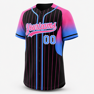Personalized Black Pink Blue Pinstripe Baseball Jersey Team Uniform Anti-Bacterial V-neck Sleeveless Quick Dry Sports Shirt <b>Men</b> - Product Image 3