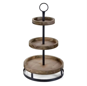 Great Design Eco-Friendly Wooden <b>Cake</b> Stand Metal Handle 3-<b>Tier</b> Brown Finish Dishwasher Safe for Home Wedding Birthday Parties - Product Image 1