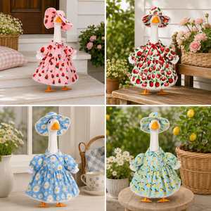 Garden Goose Outfit Strawberry Print <b>Dress</b> Lace Trim Sun Hat Outdoor Lawn Porch Decor - Product Image 5