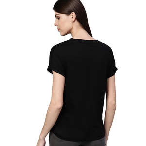 Women's Black Cotton T-Shirt Rise Ride <b>Repeat</b> Solid Short Sleeve O-Neck Casual Slim Fit Summer High Quality Quick Dry Breathable - Product Image 3