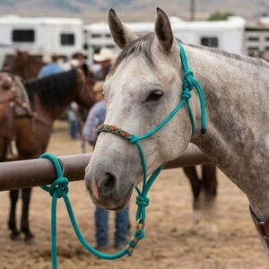 Cuerda de Entrenamiento Profesional Teal, Cabezal de Cuerda Trenzada a Mano, Brida de 4 Hilos, Nudo de Fiador para Establos, Lazo para Caballos, Equipo Práctico y Duradero - Product Image 3