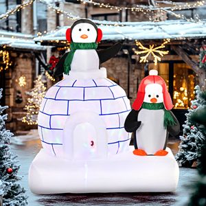 Decorazione Natalizia Gonfiabile da Esterno a Forma di Pinguino di 1,5 m con Luci LED, Igloo Rotante Colorato e Sciarpa, Decorazioni per Giardino Festive - Product Image 2