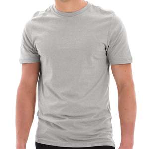 T-shirt gris à manches courtes pour homme, coupe classique, décontracté, en coton tricoté et fibre de bambou, couleur unie, col rond, anti-boulochage, 220g - Product Image 3