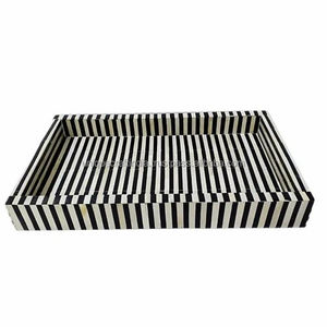 Plateau d'incrustation d'os OvalEdge | Plateau rectangulaire artisanal de style disque avec des courbes douces pour le service Boho moderne et le style domestique - Product Image 3