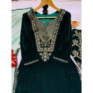 Conjunto de Traje de Fiesta para Mujer de Diseñador con Top Bordado, Pantalón y Dupatta - Product Image 2