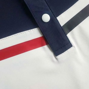 Men's <b>White</b> Short Sleeve Polo <b>Shirt</b> With Navy Blue <b>And</b> <b>Red</b> <b>Striped</b> Contrast Panel Knitted Casual Regular Fit - Product Image 5