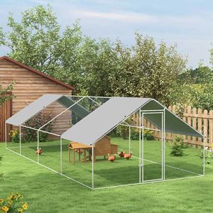 Recinto per Polli in Metallo Zincato Resistente ai Raggi UV, Grande Gabbia Esterna per Pollame con Copertura Impermeabile - Product Image 2