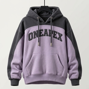 Sudadera con Capucha Personalizada en Color Lila y Carbón, Logotipo Bordado ONEAPEX, Diseño Color Block, Estilo Urbano Unisex, Sudadera de Felpa - Product Image 1
