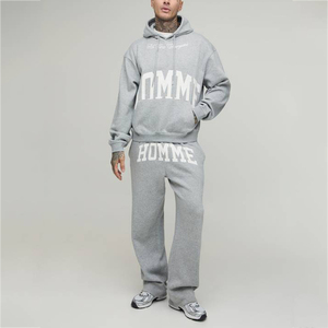Ensemble de survêtement décontracté pour homme en molleton de coton, avec impression sérigraphiée, personnalisable OEM, style streetwear délavé, comprenant un sweat à capuche et un pantalon de jogging - Product Image 1