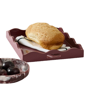Plateau décoratif en laque artisanal exquis, plateaux de service ronds à bords dentelés modernes, décoration chic et unique pour table basse - Product Image 1