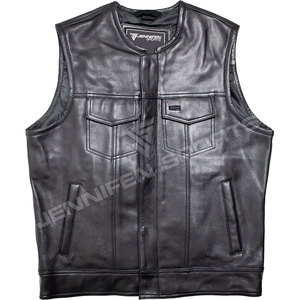 Wholesale Custom High Quality Men's Casual Breathable Winter Handmade Genuine Cow Hide Leather Motorcycle Biker Vest - Product Image 3