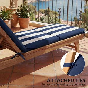 Set di 2 Cuscini per Chaise Longue da Esterno Blu Scuro e Bianchi in Schiuma ad Alta Densità con 6 Lacci per Patio e Bordo Piscina - Product Image 6