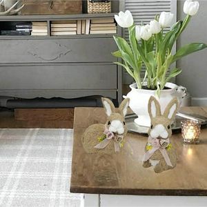 Set 2 10-Inch Sisal Easter Bunny with Floral Bow Decorative Farm Animals for Home Spring Floral Bow Decor - Product Image 5