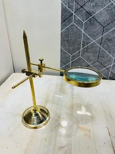 Loupe de bureau vintage en laiton réglable avec support à bras croisé |   Loupe d'inspection d'antiquités - Product Image 2
