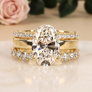 925 <b>Sterling</b> <b>Silver</b> Oval Cut Moissanite Three Piece Bridal <b>Ring</b> <b>Set</b> with Pave Bands Premium Wedding Jewelry for Womens Wholesale - Product Image 1