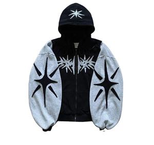Sweat à capuche personnalisé en coton épais, sans cordon, avec motifs graphiques, patchs coupés et cousus, style streetwear vintage, délavé à l'acide et effet soleil. - Product Image 5