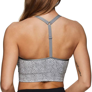 Sujetador deportivo con estampado geométrico para mujer, cuello en V profundo, espalda cruzada, soporte medio, transpirable, top de yoga, elastano, poliéster - Product Image 6