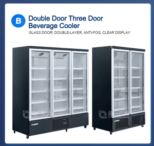 Refrigerador de pie de supermercado con cinco estantes con recubrimiento de polvo ajustables y paneles de puerta de vidrio duraderos - Product Image 2