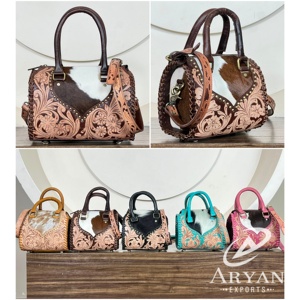 Aryan Exports Genuine <b>Leather</b> Zipper Closure Floral Design Women's Travel Casual Speedy Shoulder Bag High Quality Durable - Product Image 1