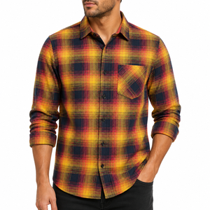 New Men's Flannel Shirt <b>Large</b> Plaid Color Matching Fashion Dynamic Casual Men's Long Sleeve Shirt - Product Image 1