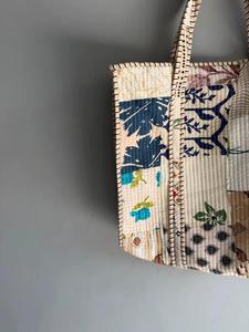 Sac fourre-tout en toile à panneaux style bohème, poignée souple, ouverture supérieure, usage quotidien, sac d'école antivol pour filles, cadeau pour elle - Product Image 2
