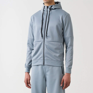 Ensemble de jogging gris en molleton haute performance pour homme, tenue décontractée avec fermeture éclair, survêtement uni confortable pour homme - Product Image 3