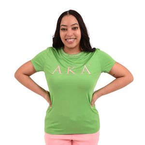 Camiseta AKA Jacquard Color Verde para Mujer, Cuello Redondo, Manga Corta, Premium, Casual, para Uso Diario - Product Image 3